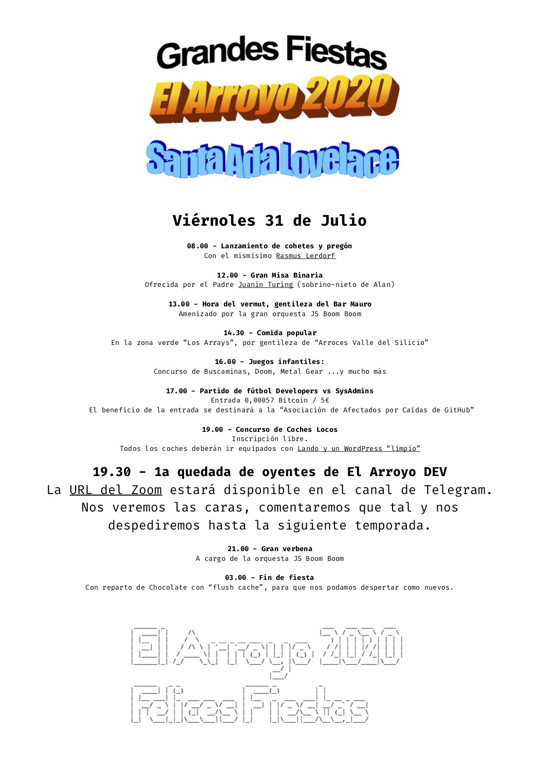 Programa de fiestas de El Arroyo 2020